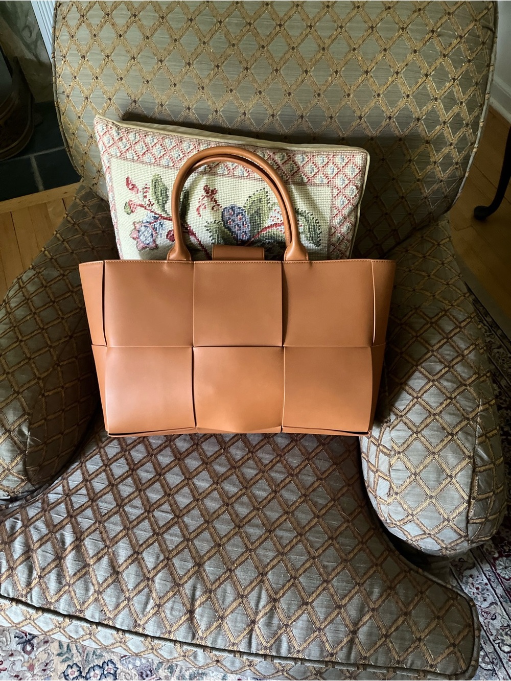 The Mega Tessare Woven Leather Handbag in Saddle by J.McLaughlin - Picture 6 of 9